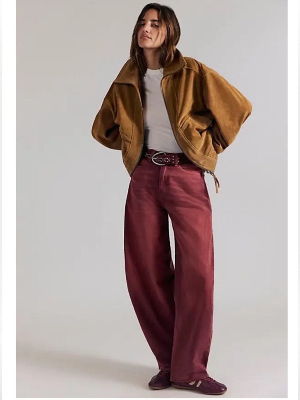 FREE PEOPLE Bodie Arc Jeans NWT We The Free Sangria Maroon Oxblood